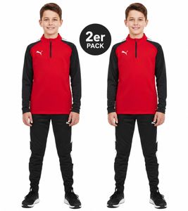 Confezione da 2 felpe PUMA Teamliga con zip a 1/4 per bambini, maglia da allenamento sostenibile con tecnologia dryCELL, maglia sportiva 657237 01 rossa