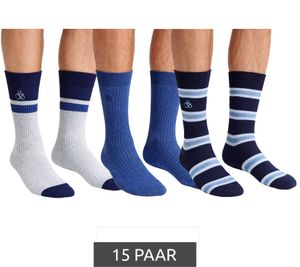 15 Paar SCOTCH & SODA Herren Crew-Socken Amsterdam Cotton Blend Alltags-Strümpfe Einheitsgröße / 41-46 Business-Socken SS601099-037 Grau/Navy, Blau Meliert, Blau gestreift