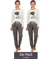 Pijama de mujer Soft Sheepworld, conjunto de 2 piezas de algodón con estampado de corona y prosecco, top y pantalón, 9860552 Gris/Blanco/Multicolor