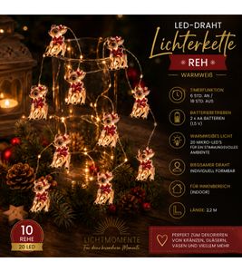 Waterproof LICHTMOMENTE Deer String Lights with Timer Function – 2.2 Meters, 20 Warm-White Micro-LEDs, LED Wire (Silver, Model 9843451)