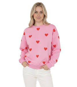 ZWILLINGSHERZ Women's Heart-Print Sweatshirt – Crew Neck Winter Pullover (47056-22 Pink/Red)
