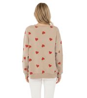 ZWILLINGSHERZ Women's Small-Heart Print Sweatshirt – Crew Neck Winter Pullover (Beige/Red, 47056-29)