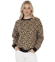 ZWILLINGSHERZ Women's Leopard Print Sweat-Style Sweater – All-Over Animal Print, Crew Neck, Winter Pullover (47053-29 Beige/Black)