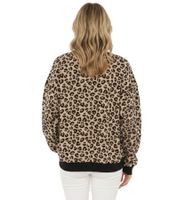 ZWILLINGSHERZ Women's Leopard Print Sweat-Style Sweater – All-Over Animal Print, Crew Neck, Winter Pullover (47053-29 Beige/Black)