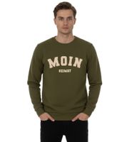 ZWILLINGSHERZ MOIN HEIMAT Sudadera de cuello redondo para hombre - Jersey marítimo de invierno (47061-44 Verde caqui)