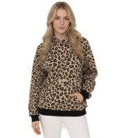 ZWILLINGSHERZ Leo Hoodie – Women's hooded sweatshirt with animal print and pocket (47052-29 Beige/Black)
