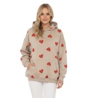 ZWILLINGSHERZ Women's Heart-Print Hoodie – Cozy Sweatshirt with Pocket (47055-29 Beige/Red)
