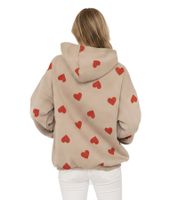 ZWILLINGSHERZ Women's Heart-Print Hoodie – Cozy Sweatshirt with Pocket (47055-29 Beige/Red)