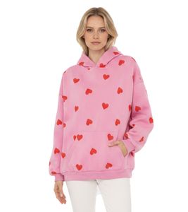 ZWILLINGSHERZ Women's Heart-Print Hoodie – Cozy Sweatshirt with Pocket 47055-22 Pink/Red