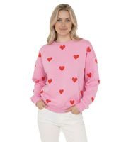 ZWILLINGSHERZ Women's Heart-Print Sweat-Style Sweater – Crew Neck Winter Pullover (Model 47056: Beige/Red or Pink/Red)