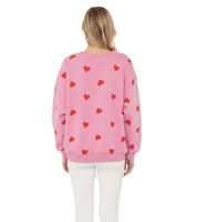 ZWILLINGSHERZ Women's Heart-Print Sweat-Style Sweater – Crew Neck Winter Pullover (Model 47056: Beige/Red or Pink/Red)