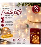 Waterproof LICHTMOMENTE LED wire string lights with timer function – 5.4 meters, 50 warm-white micro LEDs (Model 9844149, Silver)