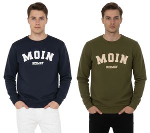 ZWILLINGSHERZ MOIN HEIMAT Pullover Herren Sweat-Pullover maritimer Winter-Pulli mit Rundhals 47061 Dunkelblau oder Khaki-Grün