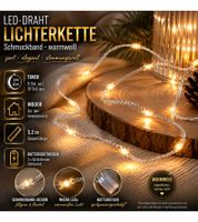 Stylische LICHTMOMENTE LED-Draht mit Schmuckband Lichterkette mit Timerfunktion 3,2 Meter 20 LEDs warmweiße Mikro-LED-Lämpchen 9844144 Silber