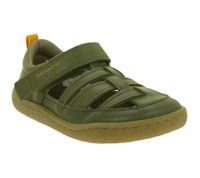 bequeme GROUNDIES Barfußschuhe Noto Kinder Sandalen mit TrueSense Sohle Mädchen und Jungen Echtleder-Schuhe GND-310268-10 Khaki-Grün