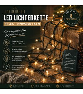 Stimmungsvolle LICHTMOMENTE LED-Lichterkette mit Timerfunktion 4,2 Meter 40 LEDs mit Farbwechselfunktion Mikro-LED-Lämpchen 7667605 Dunkelgrün