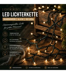 Stimmungsvolle LICHTMOMENTE LED-Lichterkette mit Timerfunktion 6,4 Meter 50 LEDs warmweiße Mikro-LED-Lämpchen 7668209 Dunkelgrün