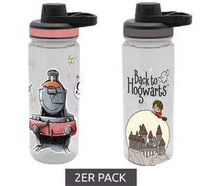 Lot de 2 gourdes Harry Potter « Retour à Poudlard » ou « Poudlard Express » 700 ml avec bouchon à vis, design magique, transparentes/noires/grises ou transparentes/roses