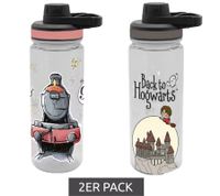 Lot de 2 gourdes Harry Potter « Retour à Poudlard » ou « Poudlard Express » 700 ml avec bouchon à vis, design magique, transparentes/noires/grises ou transparentes/roses