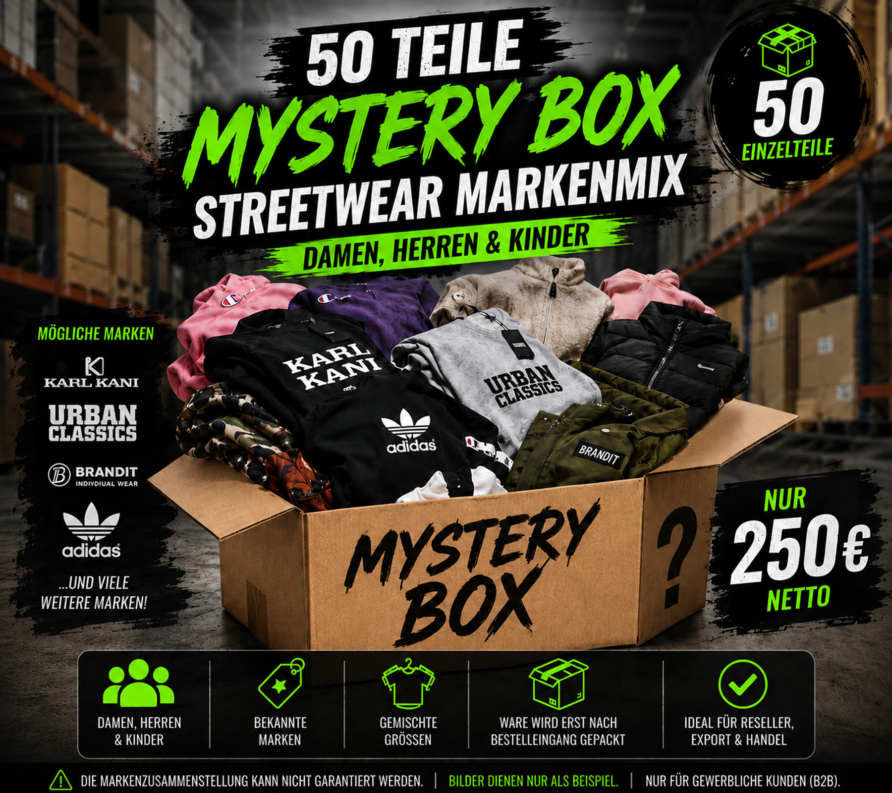 Mystery Box Streetwear 50 Teile Markenmix für Damen, Herren & Kinder