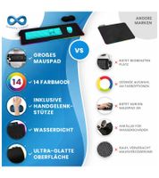 Everlasting Comfort RGB Gaming Mauspad mit LED & Handgelenkstütze – Großes 80x30cm Mousepad Schwarz