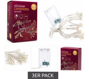 3er Sparpack stimmungsvolle LICHTMOMENTE LED-Cluster Lichterkette 2,1 Meter warmweiß 150 LEDs mit Timerfunktion Innenbeleuchtung 9827130