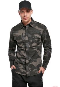 Camisa de trabajo Brandit Slim robusta de algodón con estampado de camuflaje oscuro