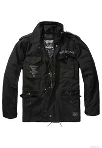 Giacca da campo Brandit Motörhead M65, nera, dal design distintivo.