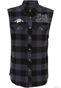 markantes Brandit Ozzy ärmelloses Checkshirt Schwarz Grau