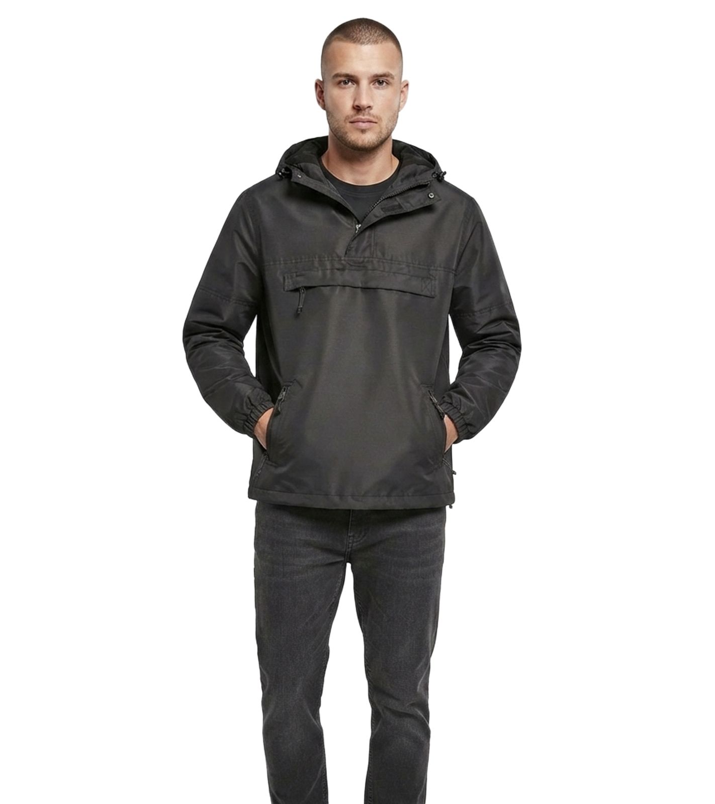 Lightweight Brandit Men's Summer Windbreaker Water-Repellent Hoodie Jacket B3162 Black
