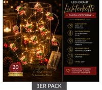 3er Sparpack funkelnder LICHTMOMENTE LED-Draht mit Santa-Geschenk-Motiv Lichterkette mit Timerfunktion 2,2 Meter 20 LEDs warmweiße Mikro-LED-Lämpchen 9843553 Silber