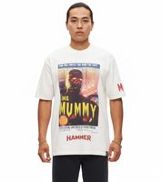 Camiseta de hombre RE:COVERED X Studio Canal o Hammer con estampado de EVIL DEAD 2, La Momia o Instinto Básico. Camiseta de algodón con cuello redondo y estampado grande, color blanco.