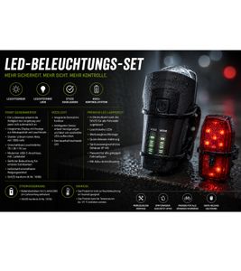 Kit de iluminación LED para bicicleta compuesto por una luz trasera y un faro delantero con control automático de brillo. Accesorio para bicicleta A0008349 Negro