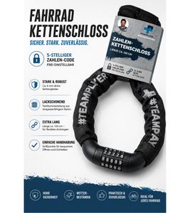 Candado de cadena para bicicleta con combinación de 5 dígitos, accesorio para bicicleta, aprox. 120 cm, A0008352, negro