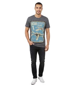 RE:COVERED X STAR WARS X-Wing Starfighter Herren T-Shirt Front-Print Baumwoll-Shirt Kurzarm-Shirt AKSTW2214 Grau