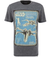 RE:COVERED X STAR WARS X-Wing Starfighter Herren T-Shirt Front-Print Baumwoll-Shirt Kurzarm-Shirt AKSTW2214 Grau