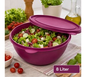 Récipient de conservation alimentaire pratique de 8 litres avec couvercle – Grand bol en plastique pour conserver salades, fruits et aliments (violet)