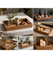 Bellissimo vassoio in legno di mango con manici, tagliere in legno, vassoio per la colazione, 34 x 16 x 3,5 cm, 126840, marrone