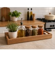 Bellissimo vassoio in legno di mango con manici, tagliere in legno, vassoio per la colazione, 34 x 16 x 3,5 cm, 126840, marrone