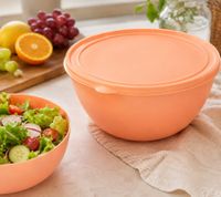 Recipiente práctico de 8 litros con tapa para almacenar alimentos – Bol grande de plástico para ensaladas, frutas y otros alimentos en color naranja/melocotón o morado