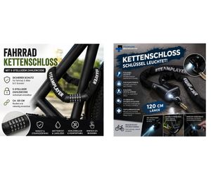 Lucchetto a catena per bicicletta, circa 120 cm, robusto lucchetto a combinazione per biciclette, e-bike e monopattini elettrici A00083 Nero
