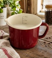 Pot à lait classique Karl Krüger en émail, 1 L, 12 cm, avec bec verseur pratique et graduation en litres, compatible induction, rouge