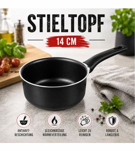 accademia mugnano Mini Casserole à Manche 14 cm – Aluminium, Revêtement antiadhésif, Petite Casserole avec Manche, Made in Italy, Noir