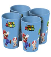 Lot de 4 gobelets Super Mario, 350 ml, avec un design Super Mario détaillé, gobelets réutilisables en plastique bleu