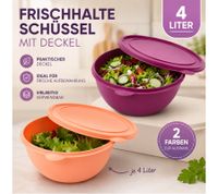 Praktische 4 Liter Frischhalte-Schüssel mit Deckel Runde Kunststoffschüssel zur Aufbewahrung von Lebensmitteln 2 Farben erhältlich Orange/Lila