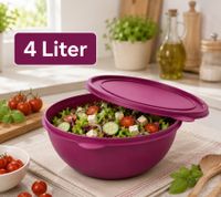 Praktische 4 Liter Frischhalte-Schüssel mit Deckel Runde Kunststoffschüssel zur Aufbewahrung von Lebensmitteln 2 Farben erhältlich Orange/Lila