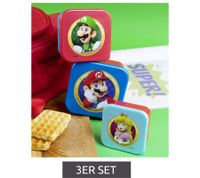 3er Set SUPER MARIO Brotdose mit detailreichem SUPER MARIO Motiv Lunchbox Aufbewahrungsdosen in den Größen S 300 ml, M 500 ml, L 800 Blau/Rot