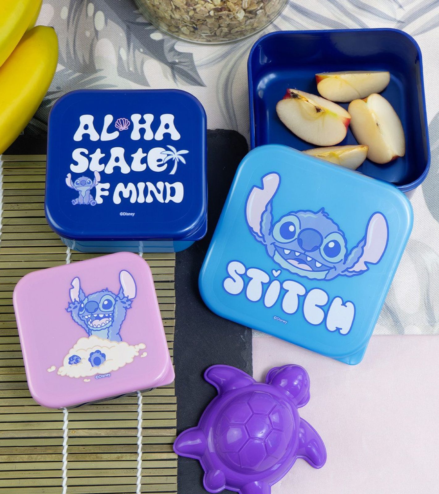 Set of 3 Stitch Lunch Boxes / Storage Containers (Blue/Pink) – Sizes S (300 ml), M (500 ml), L (800 ml)