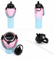 Praktische Edelstahl-Trinkflasche 950 ml Thermobecher doppelwandig Isolierflasche mit Trinkhalm, Trageriemen & Karabiner Pink/Blau
