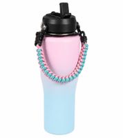 Praktische Edelstahl-Trinkflasche 950 ml Thermobecher doppelwandig Isolierflasche mit Trinkhalm, Trageriemen & Karabiner Pink/Blau